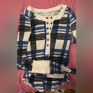 2 FP Movement by Free People Blue and White Plaid Long Sleeve Top and Grey